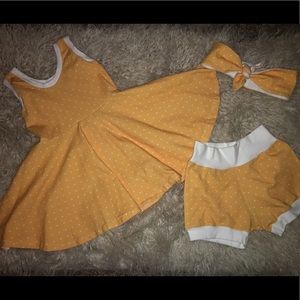 Custom dress, shorts and top knot headband
